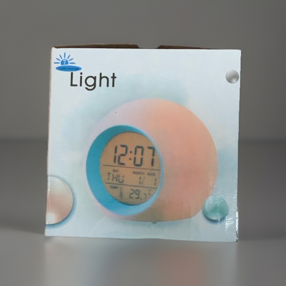 Color Changing LED Digital Alarm Clock Date Temp Glowing Night‎ Light Blue Round